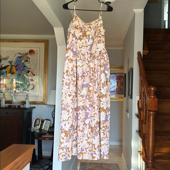 Gap Floral Linen-Blend Dip-Waist Midi Dress Sz L - Picture 14 of 15